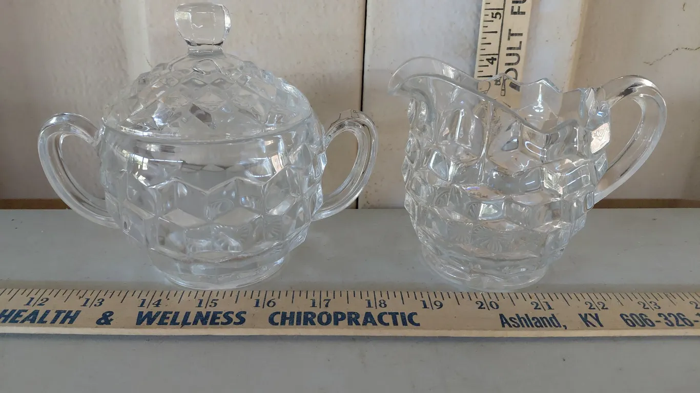 Fostoria Sugar & Creamer, Lid Chipped