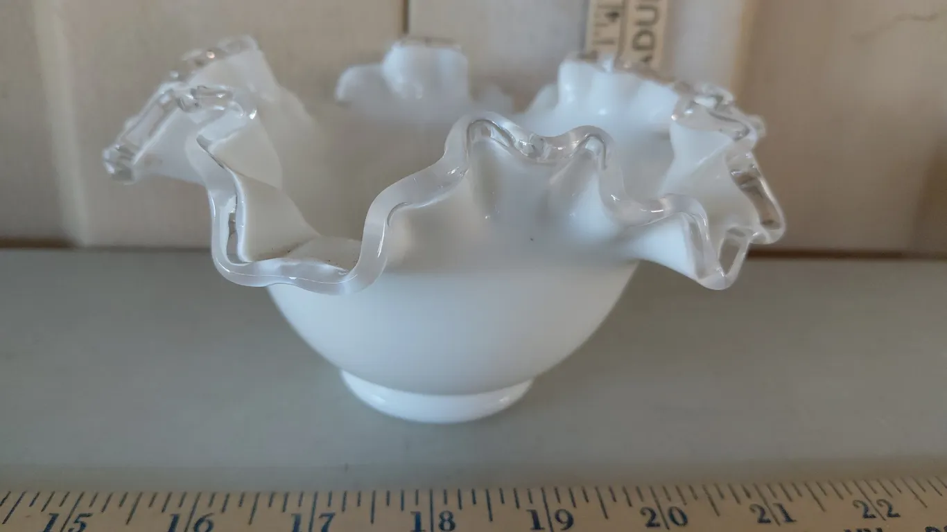 Fenton Milk Glass Silver Crest Candy Dish 6.5''X3.5''
