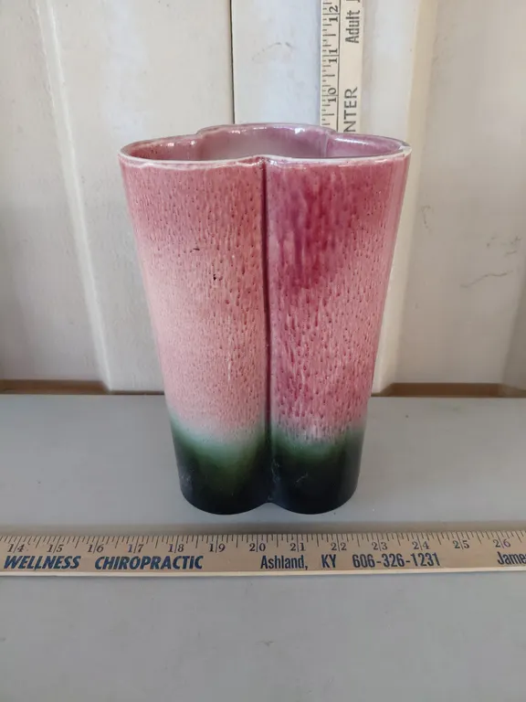 Hull Pottery U.S.A. Pink & Green Ombre Trefoil Shaped Vase 6''X9''