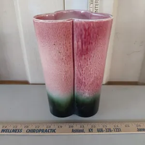 Hull Pottery U.S.A. Pink & Green Ombre Trefoil Shaped Vase 6''X9''