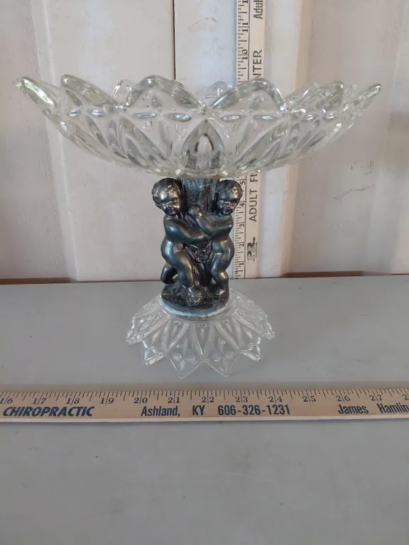 Vintage Cherub & Glass Pedestal 10''X9''
