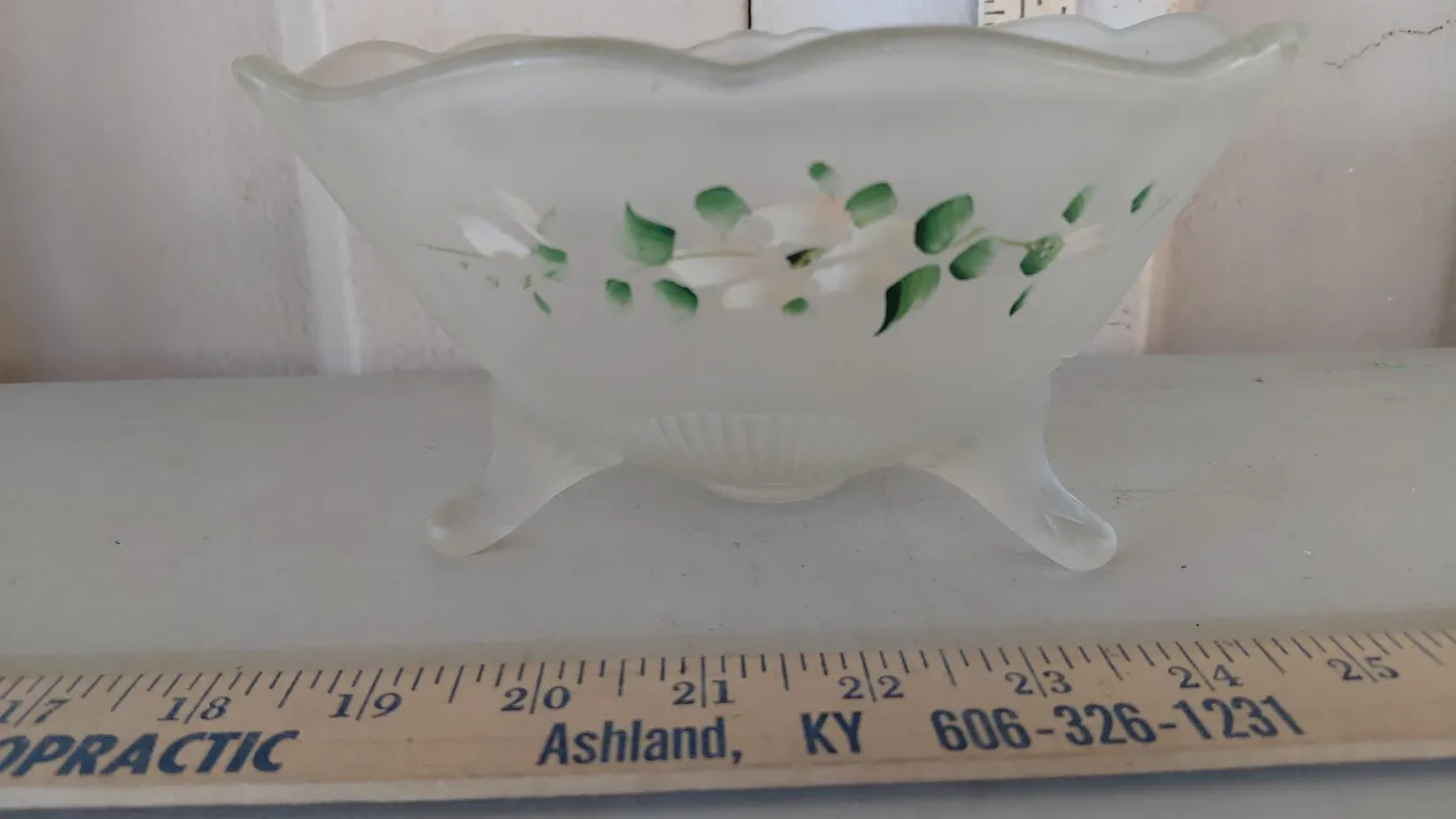 Vintage Frosted Hand Painted 3 Footed Bowl 7.75''X4''