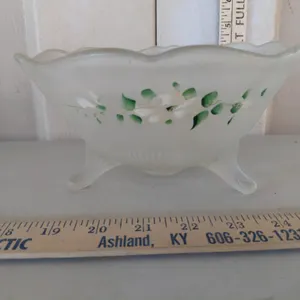 Vintage Frosted Hand Painted 3 Footed Bowl 7.75''X4''