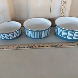 Set Of 3 Enamel Blue Barcode Bowls