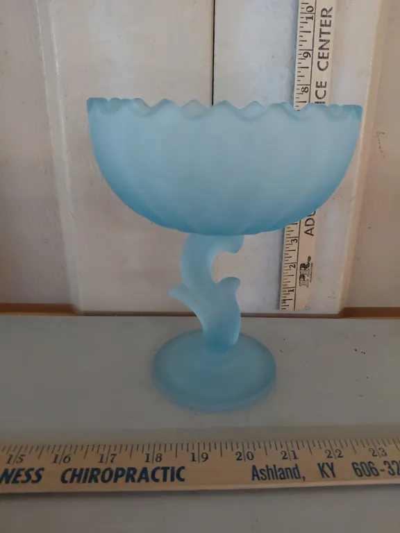 Indiana Glass Baby Blue Satin Lotus Blossom Compote 6''X7.5''