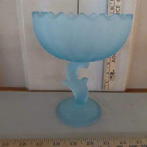 Indiana Glass Baby Blue Satin Lotus Blossom Compote 6''X7.5''