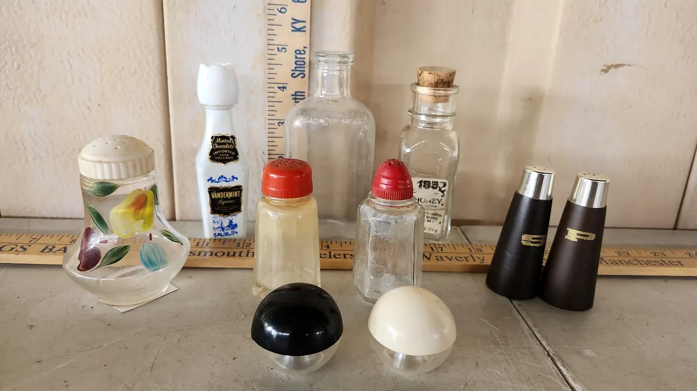 Assorted Salt/Pepper Shakers- 2 Sets, & 1 Mini Alcohol Bottle