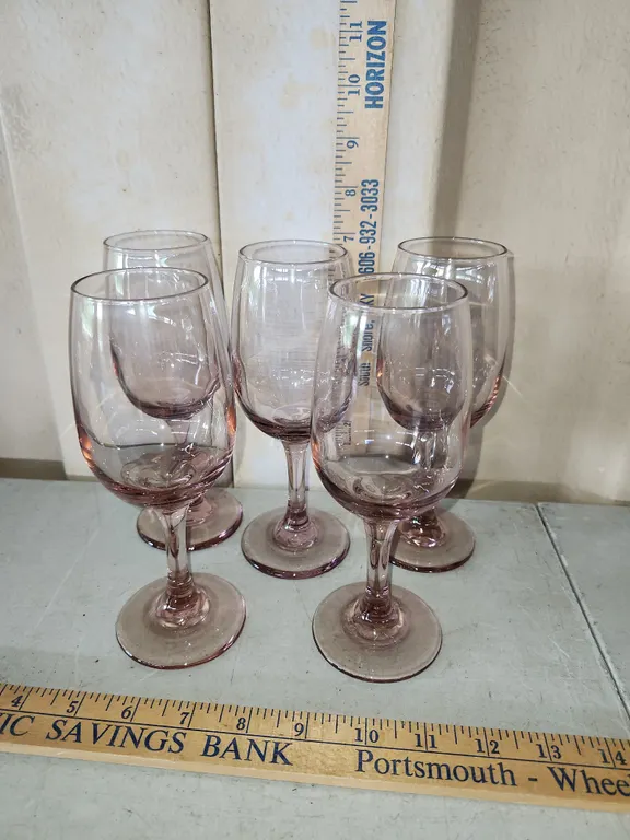 5 Cranberry Glass Stemware Glasses