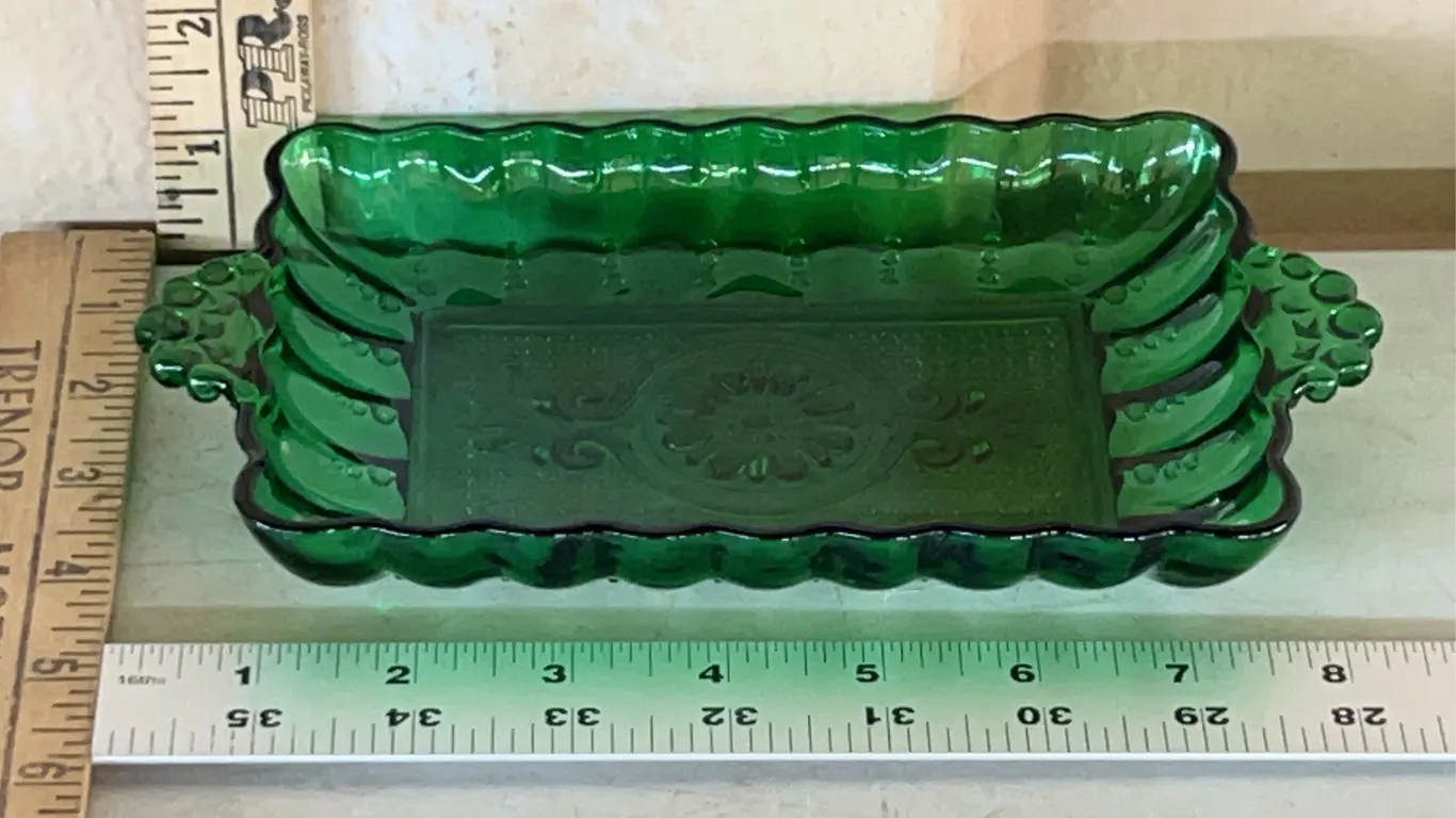 Vintage Anchor Hocking Forest Green Rectangular Relish Tray 8.5"X4.75"