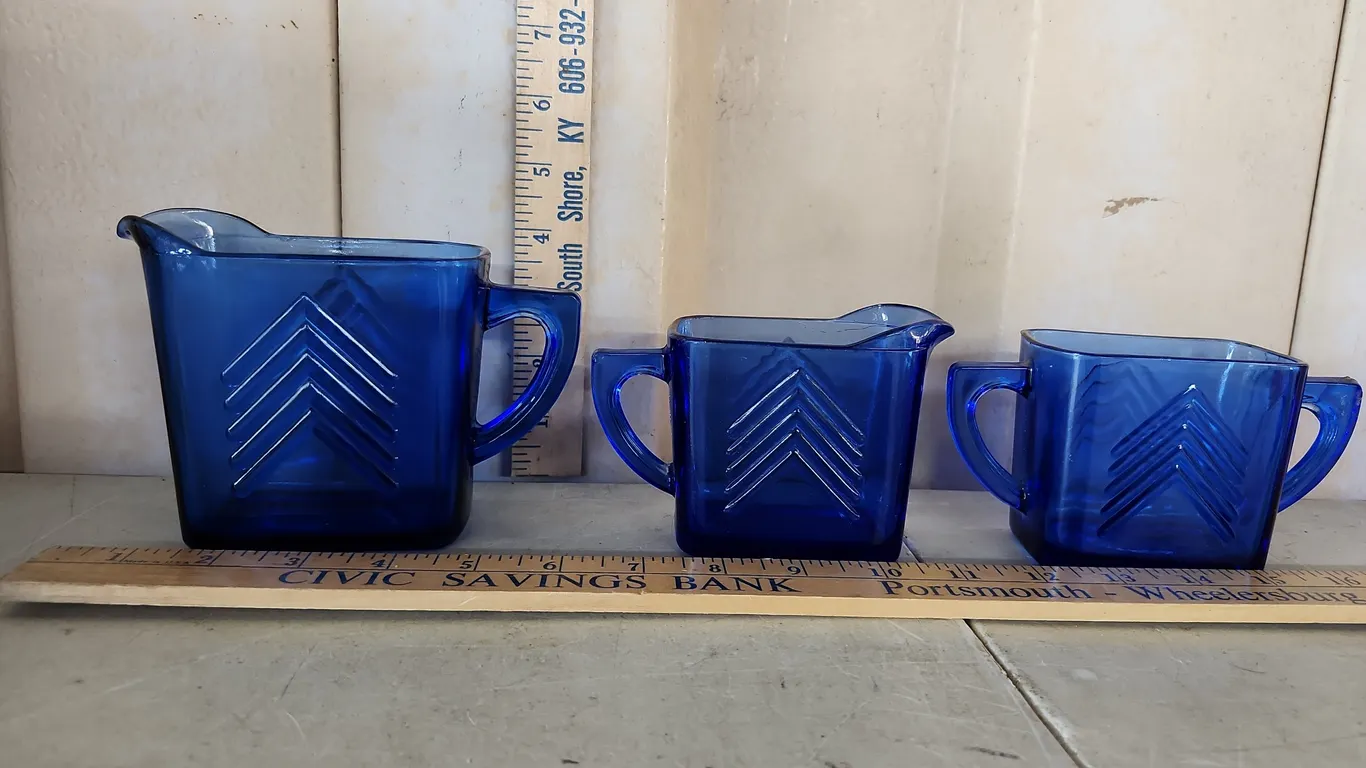 Vintage Hazel Atlas Cobalt Blue Glass 1 Sugar & 2 Creamers