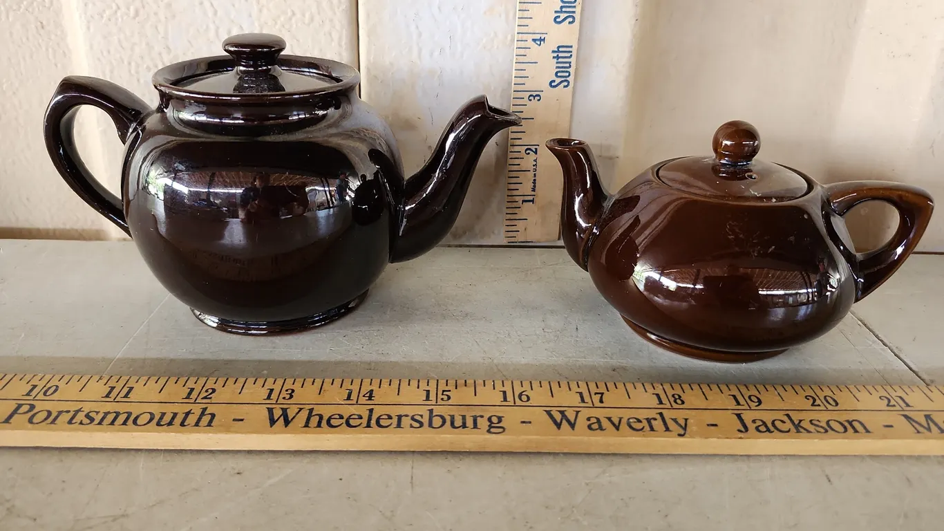 2 Vintage Brown Stoneware Teapots