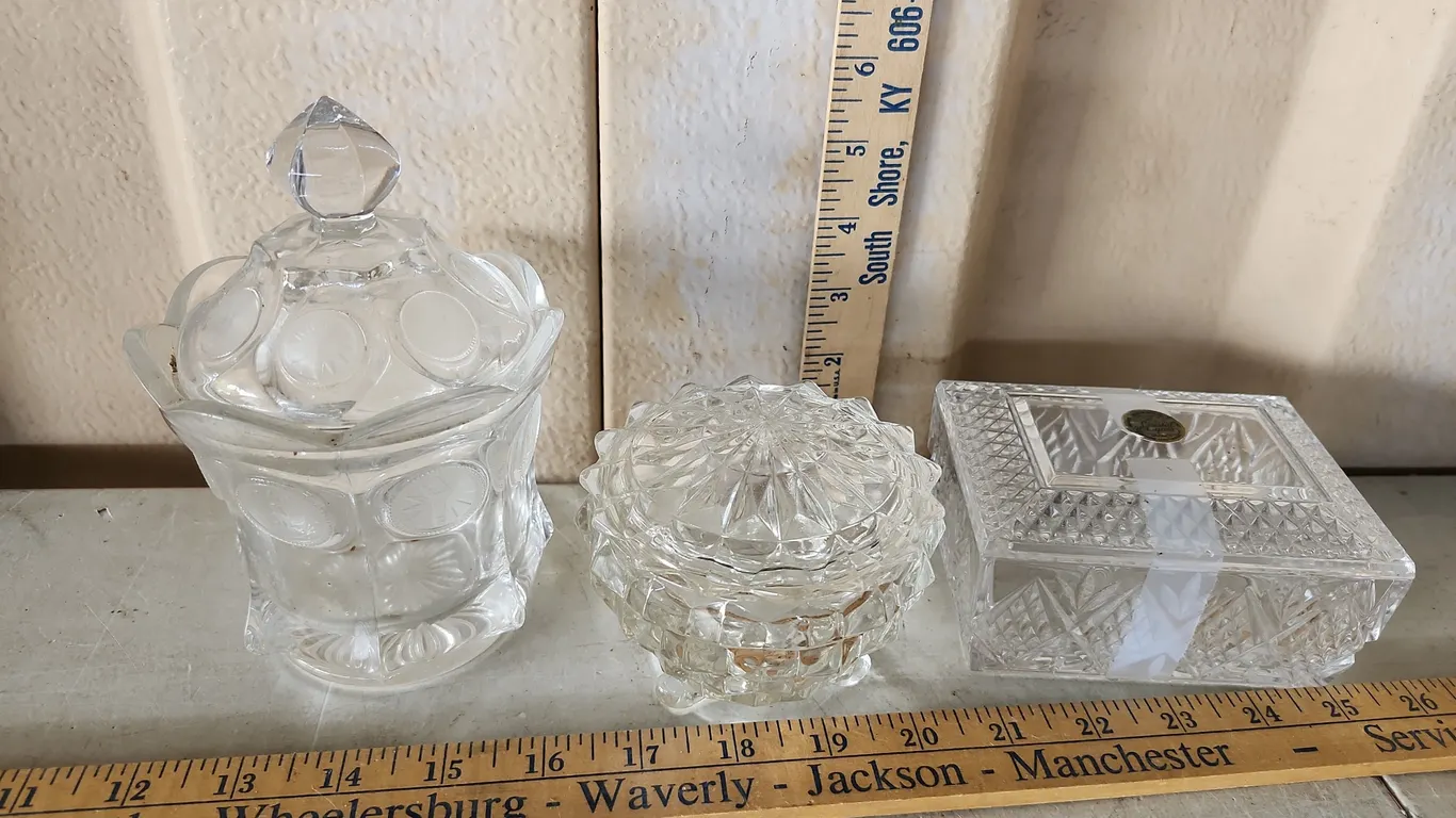 3 Trinket Boxes, Clear Glass