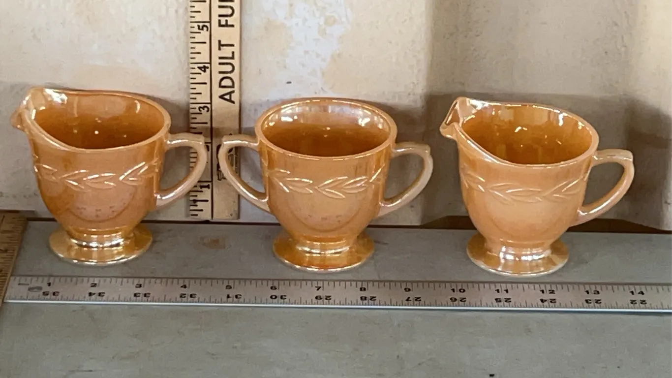 Vintage Fire King Peach Lustre Sugar & 2 Creamers