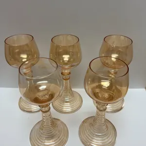 Five Vintage Peach Lustreware Beehive Spiral Stem Cordial Glasses Circa Mid-20th Century