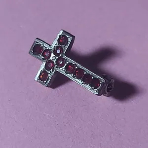 Sterling Silver Cross Earring/Red Gemstone Accents/Secure Backing, Marked STERLING 14K (UNVERIFIED)