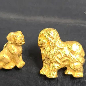 10K Gold (Unverified) Dog Lapel Pins Featuring Puppy and Long-Haired Dog Motifs, Marked 10K AVON USA