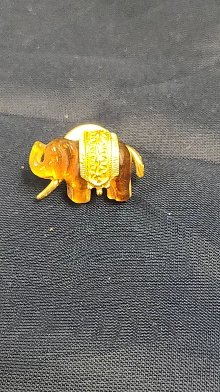 Gold-Tone Elephant Lapel Pin with Embossed Saddle Accent and Secure Clasp Backing, Animal Motif Jewe