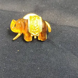Gold-Tone Elephant Lapel Pin with Embossed Saddle Accent and Secure Clasp Backing, Animal Motif Jewe
