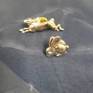 Animal-Themed Metal Lapel Pins Featuring Leaping Hare and Sitting Rabbit Motifs with Clutch Backs