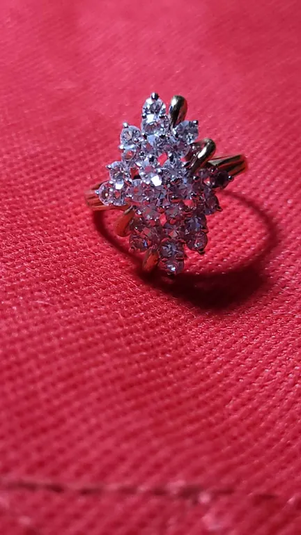 10K Gold Diamond Cluster Ring (Unverified) Size S and Cameo Ring with Classical Profile Size L, Two-