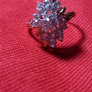 10K Gold Diamond Cluster Ring (Unverified) Size S and Cameo Ring with Classical Profile Size L, Two-