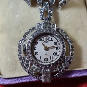 CORT Art Deco Hand Wind Watch Brooch With Bow Motif, Rhinestone Accents, Working Mechanical Movement