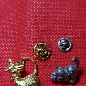 Two Cat Brooch Pins with Gold-Tone, Silver-Tone Finishes and Pinbacks Included (4 Pieces Total)