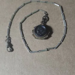 Victorian-Era Fob Necklace With Carved Stone Cameo Of Classical Figure, Metal Chain, 19th Century St
