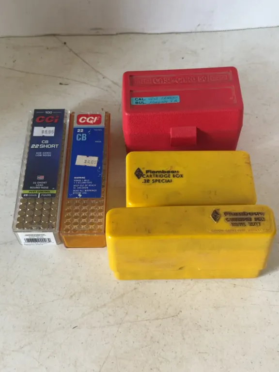 Assorted Ammunition and Plastic Storage Boxes CCI Flambeau MTM