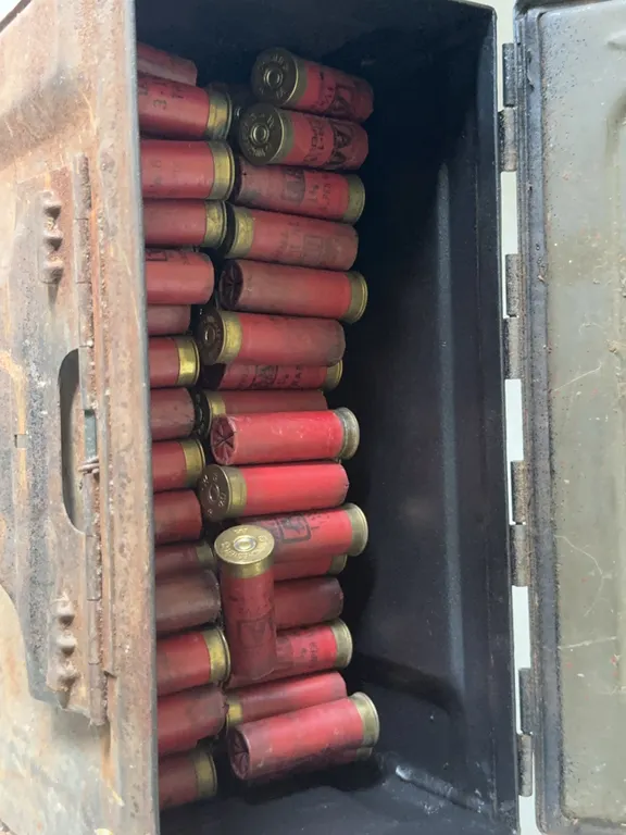 Metal Cal 50M2 Military Ammo Box With Winchester 12 Gauge Shells