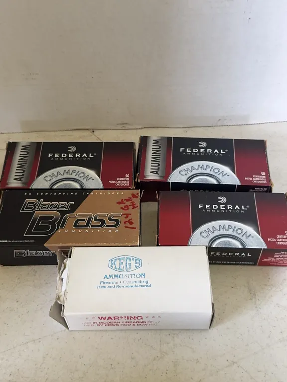 Assorted 9mm Ammunition Boxes Federal Champion Blazer Brass Kegs