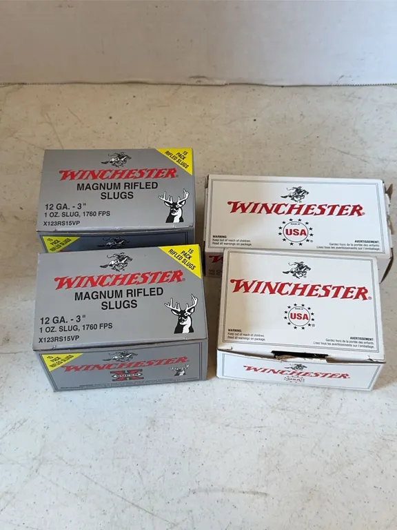 Assorted Winchester Ammunition 12 Gauge Slugs and 9mm Luger Rounds