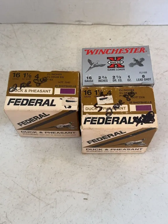 Assorted 16 Gauge Shotgun Shell Boxes Winchester and Federal