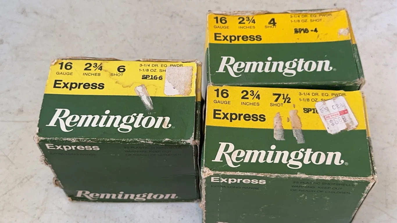 Grouping of Three Remington Express 16 Gauge Shotgun Shell Boxes