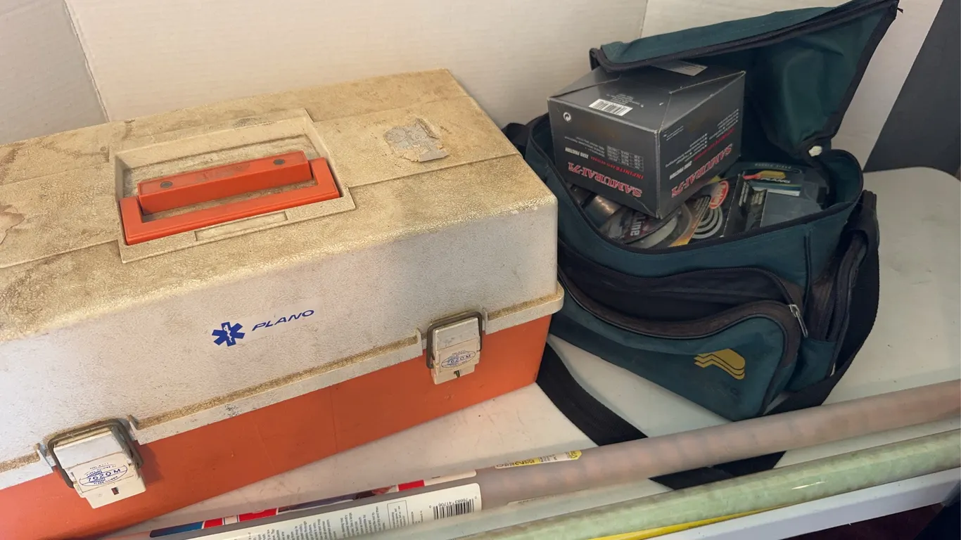 Fishing Tackle Lot Featuring Plano Box Daiwa Samurai Reel Box and Line