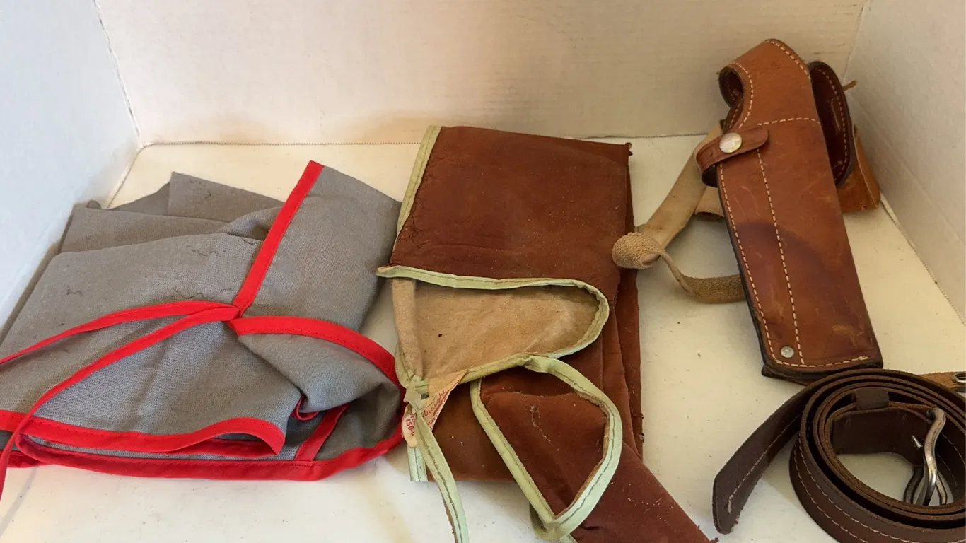 Collection of Leather Holster Gun Sleeves and Men's Leather Belt