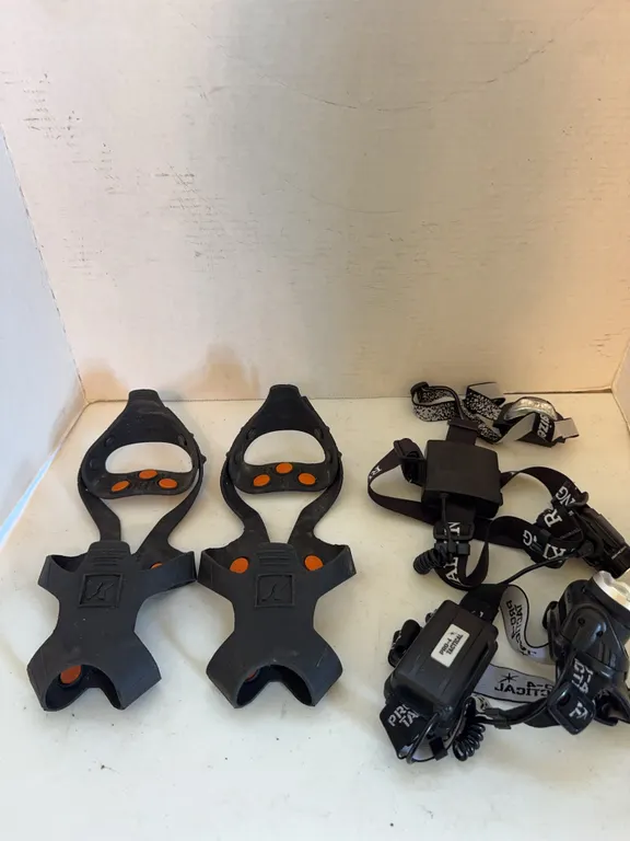 Korkers Ice Cleats Traction Shoe Covers and LED Headlamps Lot