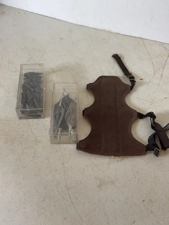 Archery Equipment Lot Arm Guard Broadheads and Field Points
