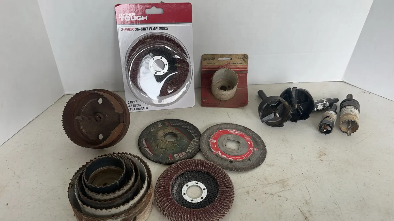 Assorted Hole Saws, Arbors, and Grinding Flap Discs Lot