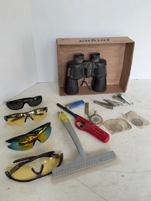Estate Lot Bushnell Binoculars Westclox Pocket Watch Eyewear Medals