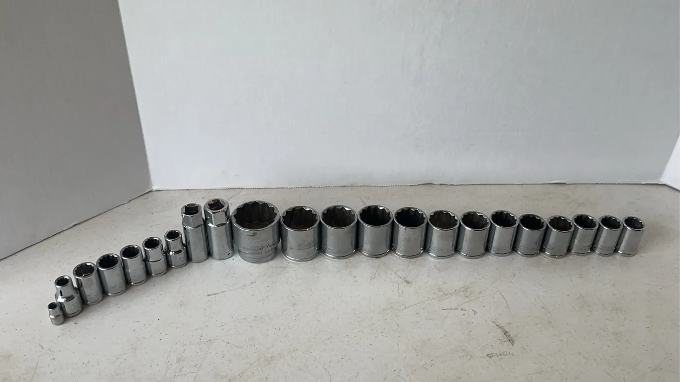 Assorted Chrome Vanadium 12 Point Drive Socket Set Taiwan Markings