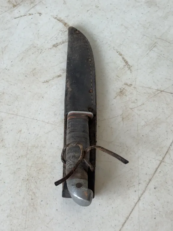 Fixed Blade Knife Stamped 330 Leather Handle Sheath