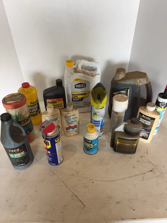 Assorted Automotive Marine Household Maintenance Fluids Oils Lubricants Lot