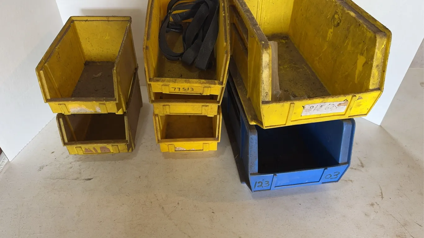 Lot Of Plastic Stackable Storage Bins Parts Trays Workshop Organizer