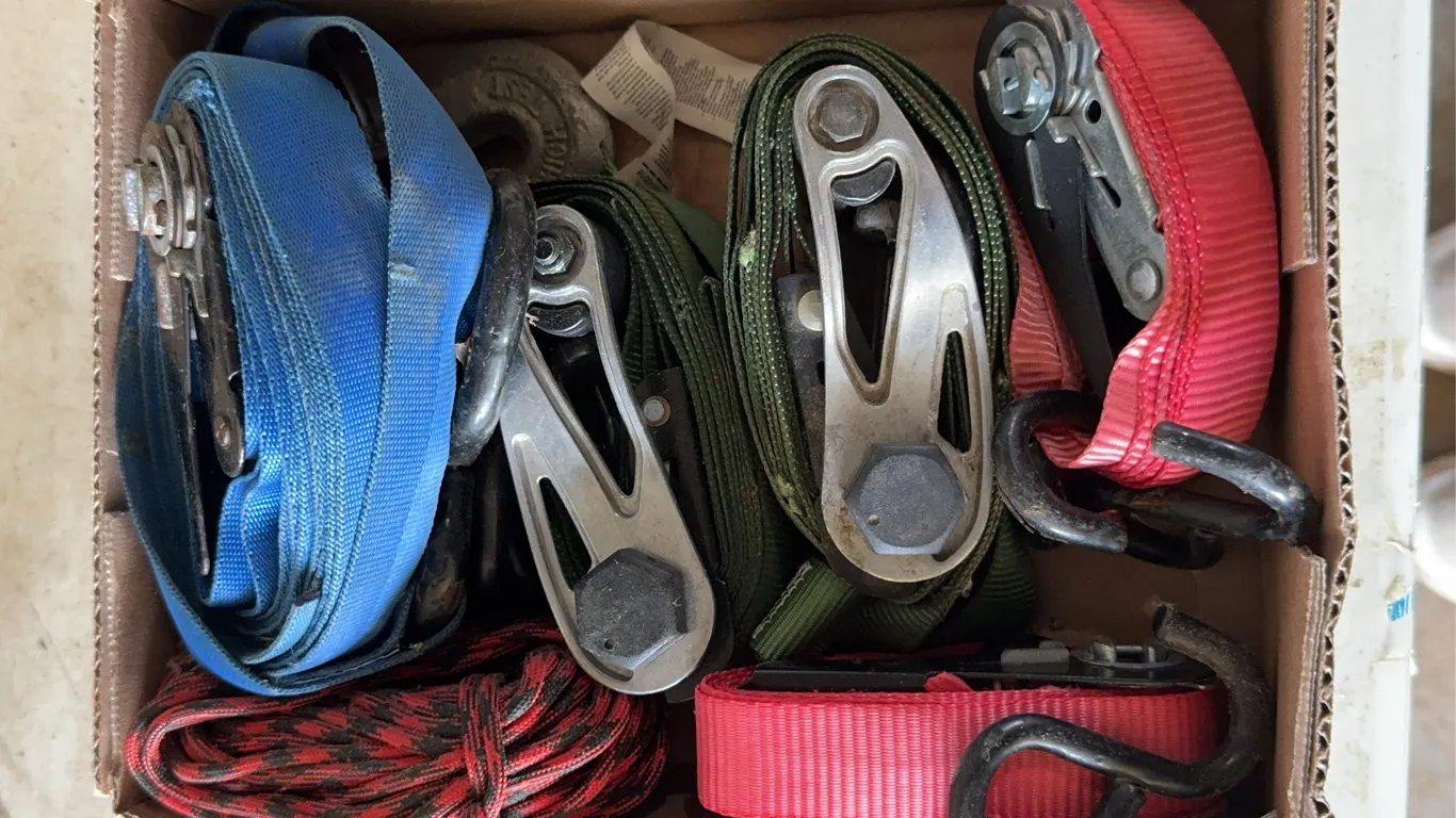 Assorted Ratchet Tie Down Straps Heavy Duty Clevis Hooks Cordage Lot