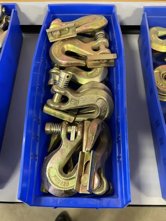 NEW/UNUSED TRAY FULL OF GRADE 70-1/2" SAFETY HOOKS
