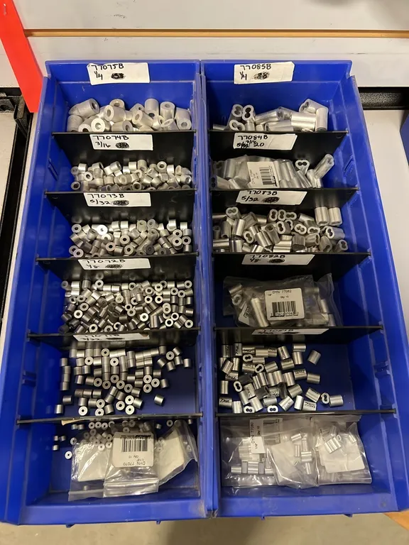2 TRAYS - NEW/UNUSED ASSORT ALUMINUM CABLE CRIMPING SLEEVES