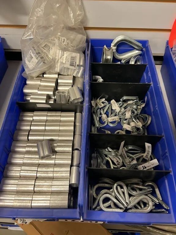2 TRAYS - NEW/UNUSED CABLE THIMBLES & ALUMINUM CRIMPING SLEEVES