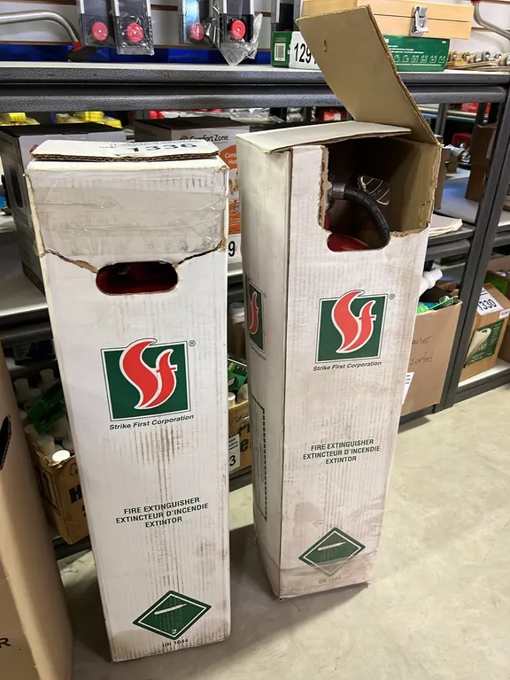 NEW/UNUSED 2 - 30LB ABC FIRE EXTINGUISHERS w/ WALL BRACKETS SOLD PER
