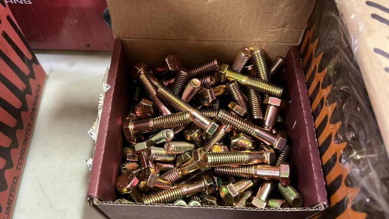 PARTIAL BOX OF NEW/UNUSED 3/4" GRADE 8 NUTS & A BOX OF 3/8"X1 3/4" GRADE 8 COARSE BOLTS